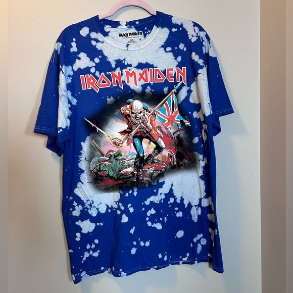 Iron maiden tee shirt blue bleach Eddie large new no tag - Picture 1 of 3